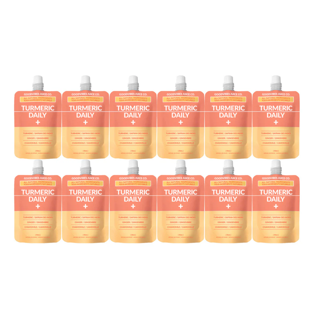 Good Vibes Juice Co. Tumeric Daily Natural Turmeric Juice (Box of 12 x 50mL Pouches)